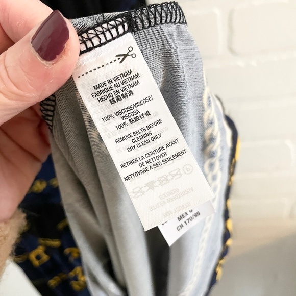 vintage Y2K Juicy Couture Mini dress Faux Wrap Scarf Chains print Navy Black L - Picture 13 of 13